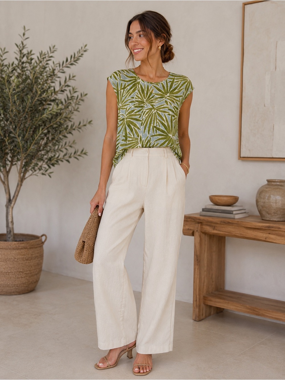Signed Olsen Linen Tropical Top 100% linen
